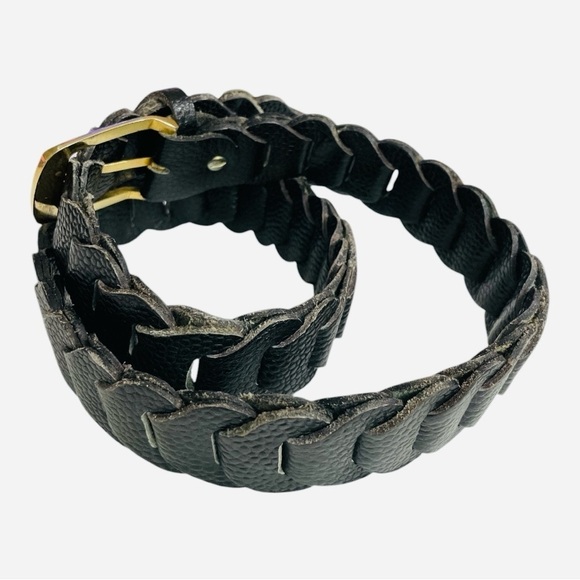 Linked Boho Black Braided Leather Belt with Gold Buckle - Picture 4 of 12